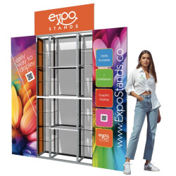 Repisa triple con backing / displays laterales