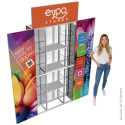 Repisa triple con backing / displays laterales